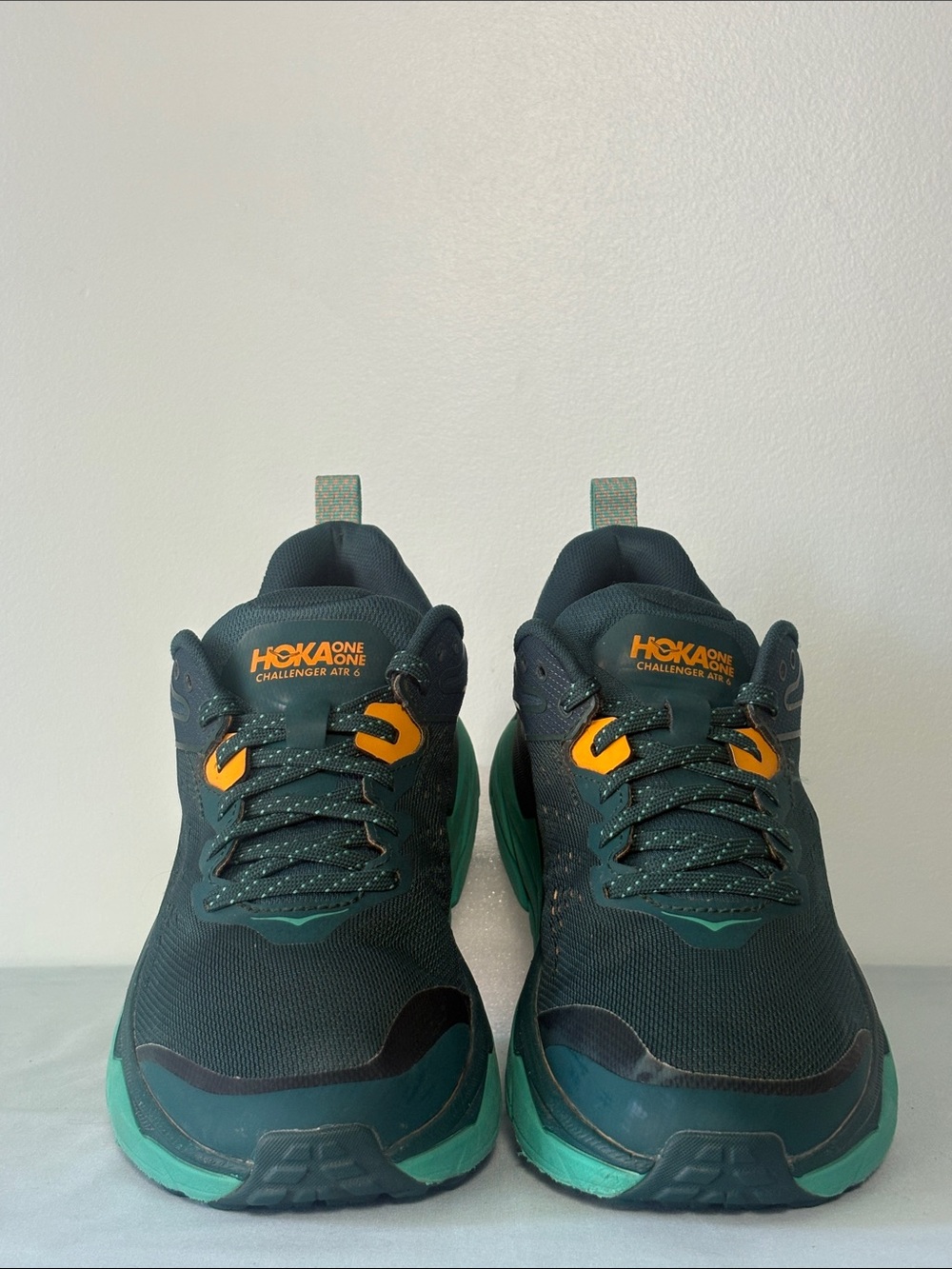 Hoka One One Challenge ATR 6 Teal Hybrid Running Shoe/Yellow Accents. Size-8.5